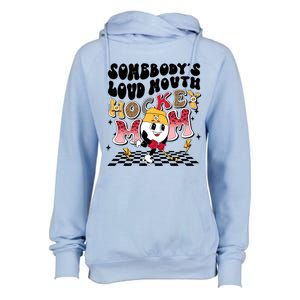 Somebodys Loud Mouth Ice Hockey Mom Funny Retro Game Day Funny Gift Womens Funnel Neck Pullover Hood