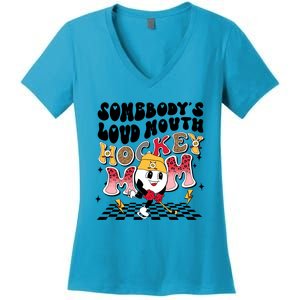 Somebodys Loud Mouth Ice Hockey Mom Funny Retro Game Day Funny Gift Women's V-Neck T-Shirt