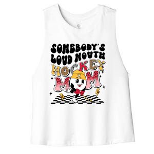 Somebodys Loud Mouth Ice Hockey Mom Funny Retro Game Day Funny Gift Women's Racerback Cropped Tank