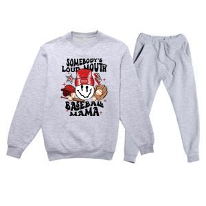 Somebody's Loud Mouth Baseball Mothers Day Groovy Premium Crewneck Sweatsuit Set