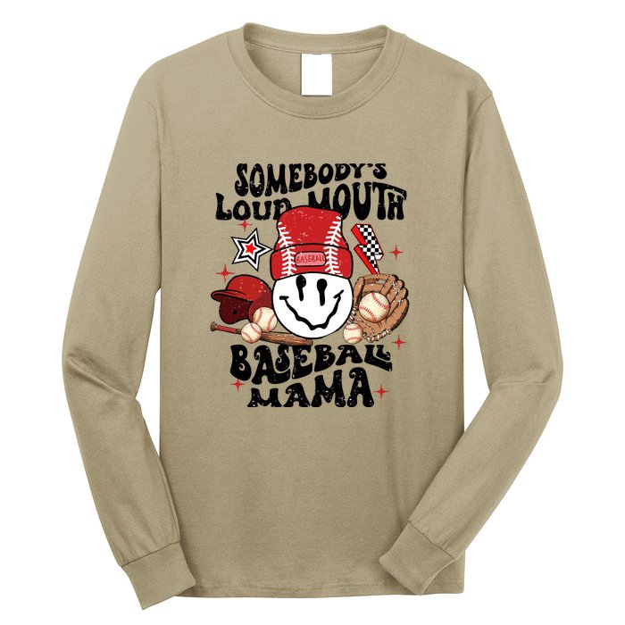 Somebody's Loud Mouth Baseball Mothers Day Groovy Long Sleeve Shirt