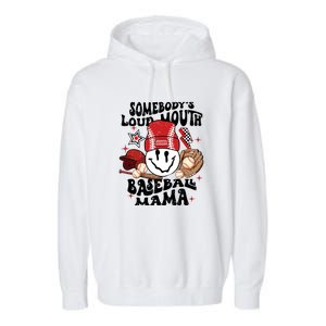 Somebody's Loud Mouth Baseball Mothers Day Groovy Garment-Dyed Fleece Hoodie