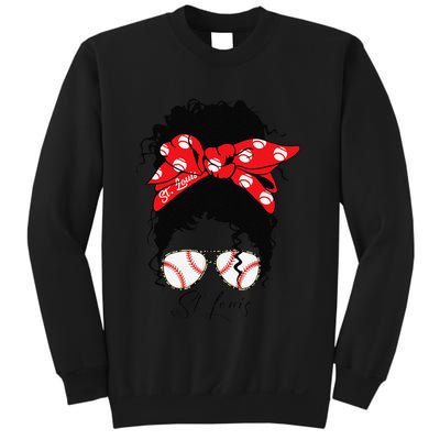 St. Louis Messy Bun Baseball Fan Souvenir I Love St. Louis Sweatshirt