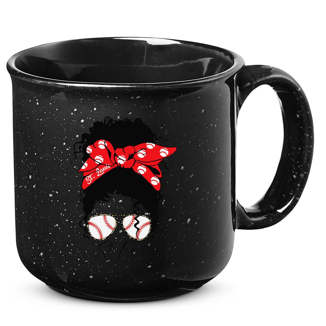 St. Louis Messy Bun Baseball Fan Souvenir I Love St. Louis 15oz Campfire Ceramic Mug