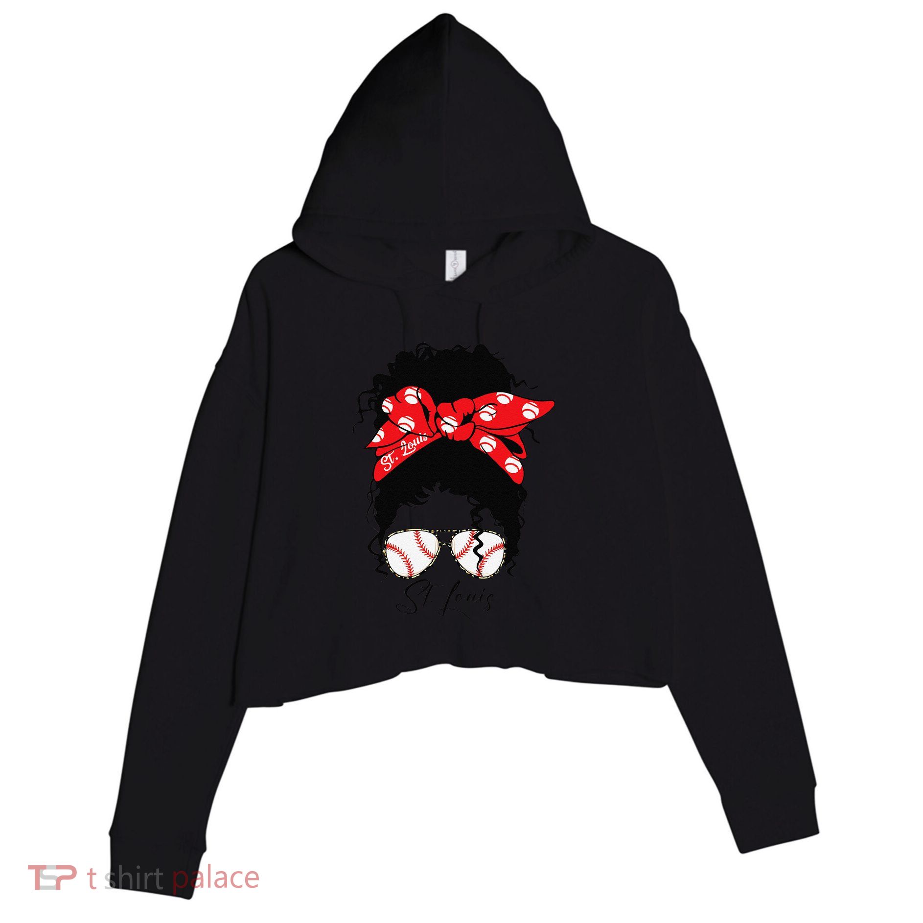 St. Louis Messy Bun Baseball Fan Souvenir I Love St. Louis Crop Fleece Hoodie