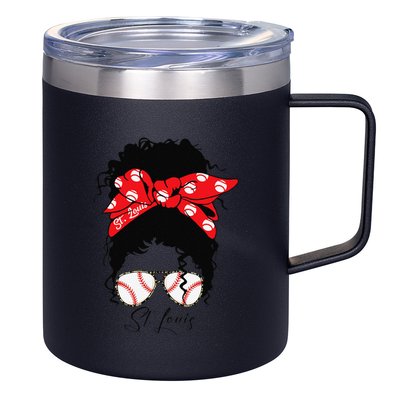St. Louis Messy Bun Baseball Fan Souvenir I Love St. Louis 12oz Stainless Steel Coffee Mug