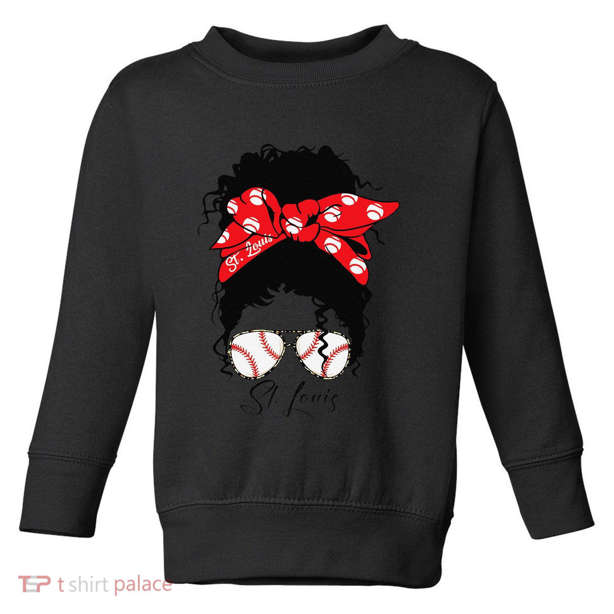 St. Louis Messy Bun Baseball Fan Souvenir I Love St. Louis Toddler Sweatshirt