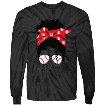 St. Louis Messy Bun Baseball Fan Souvenir I Love St. Louis Tie-Dye Long Sleeve Shirt