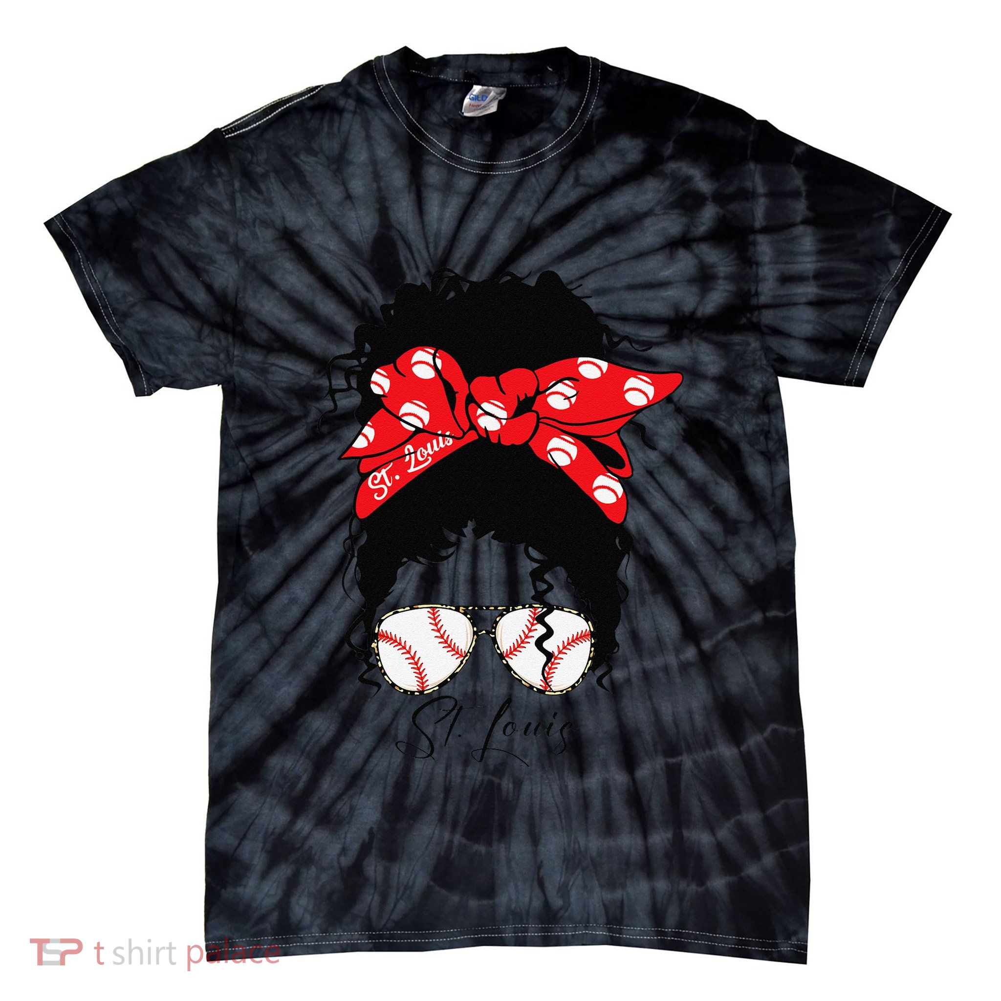St. Louis Messy Bun Baseball Fan Souvenir I Love St. Louis Tie-Dye T-Shirt
