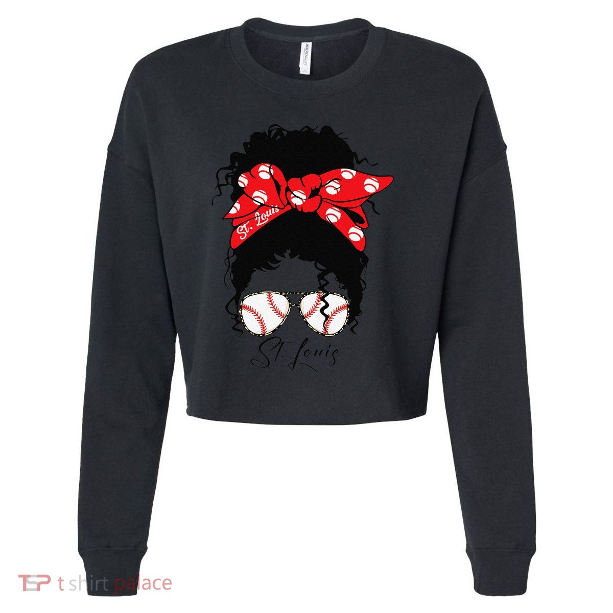 St. Louis Messy Bun Baseball Fan Souvenir I Love St. Louis Cropped Pullover Crew