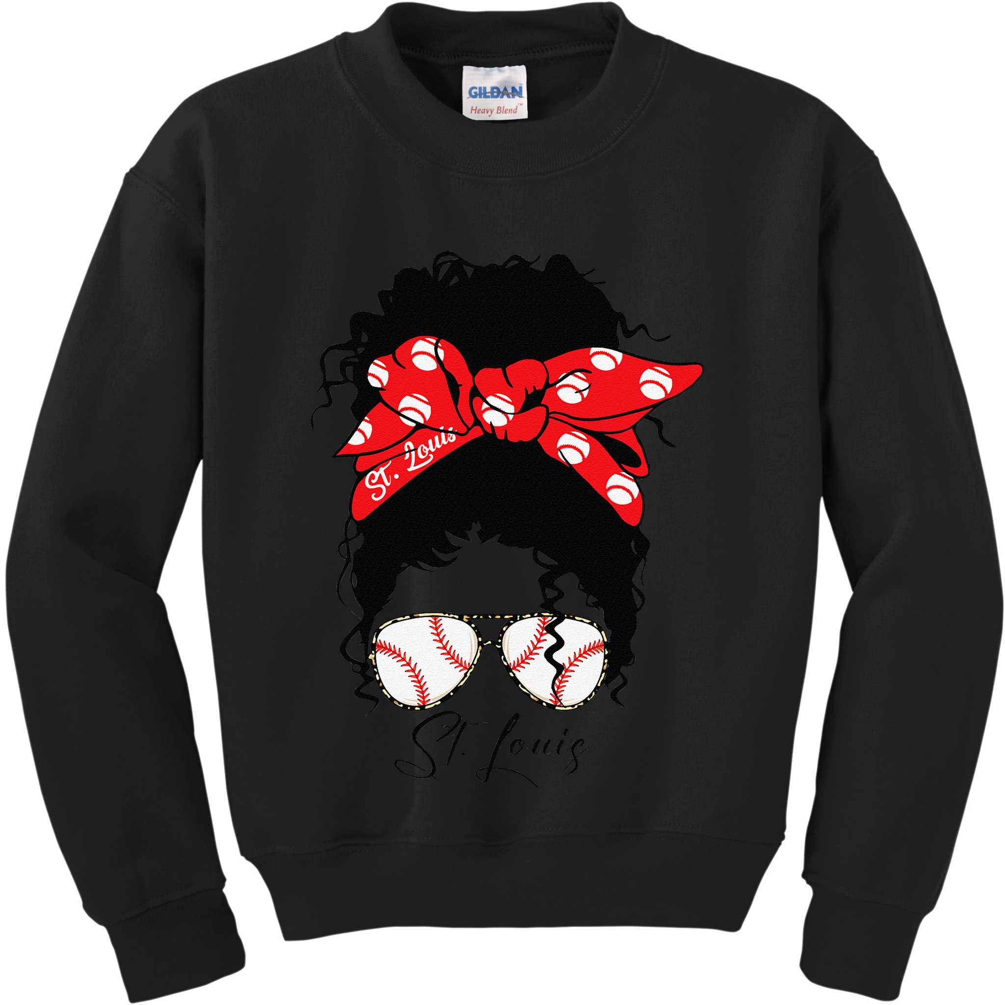 St. Louis Messy Bun Baseball Fan Souvenir I Love St. Louis Kids Sweatshirt