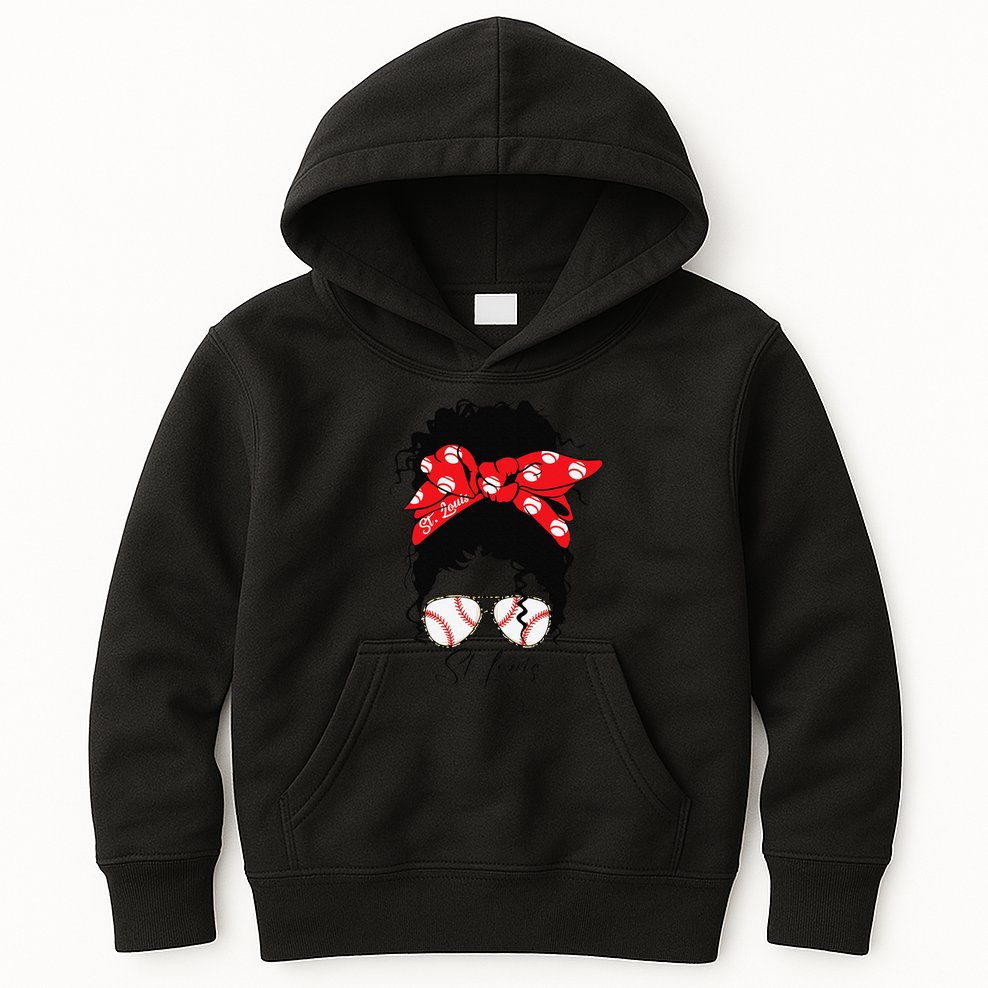 St. Louis Messy Bun Baseball Fan Souvenir I Love St. Louis Kids Hoodie