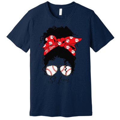 St. Louis Messy Bun Baseball Fan Souvenir I Love St. Louis Premium T-Shirt