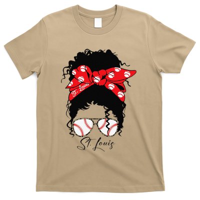St. Louis Messy Bun Baseball Fan Souvenir I Love St. Louis T-Shirt