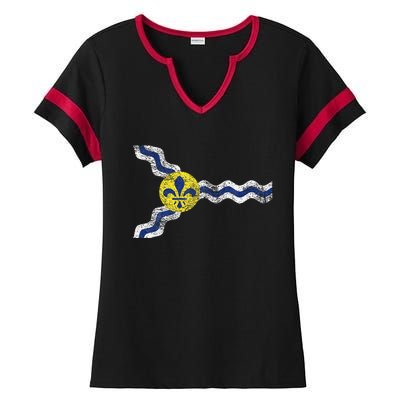 St. Louis Miss Souri Fleur De Lis Flag Ladies Halftime Notch Neck Tee