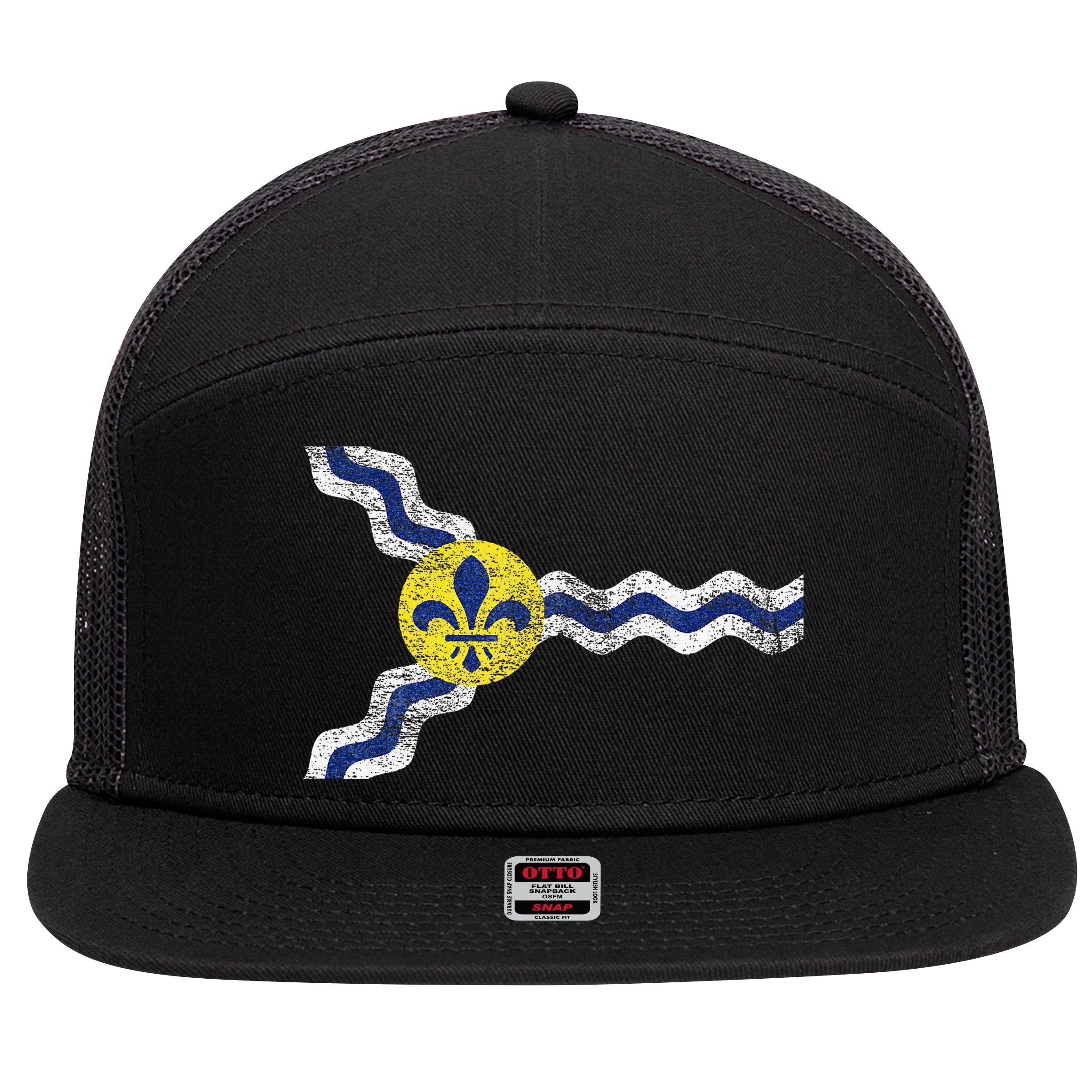 St. Louis Miss Souri Fleur De Lis Flag 7 Panel Mesh Trucker Snapback Hat