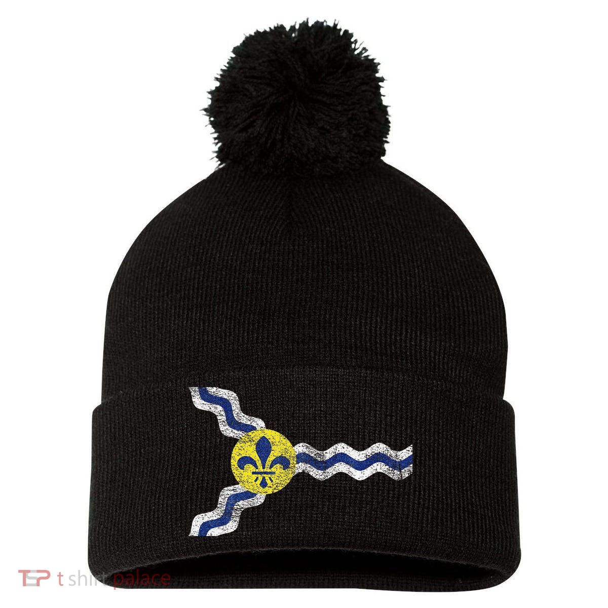 St. Louis Miss Souri Fleur De Lis Flag Pom Pom 12in Knit Beanie