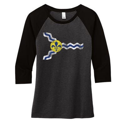 St. Louis Miss Souri Fleur De Lis Flag Women's Tri-Blend 3/4-Sleeve Raglan Shirt