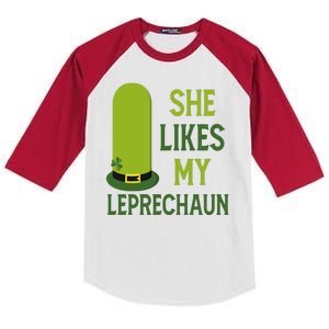 She Likes My Leprechaun Funny St Patricks Day Kids Colorblock Raglan Jersey