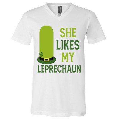 She Likes My Leprechaun Funny St Patricks Day V-Neck T-Shirt