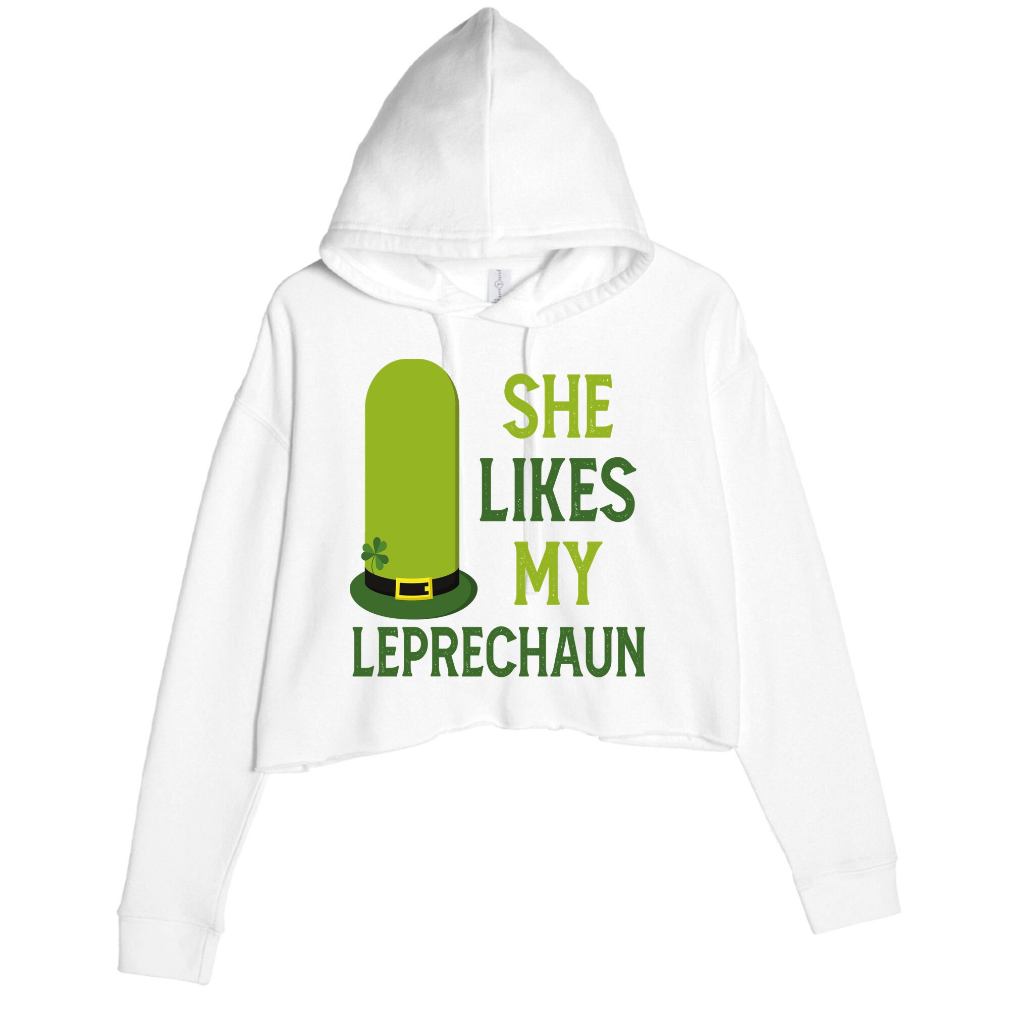 She Likes My Leprechaun Funny St Patricks Day Crop Fleece Hoodie