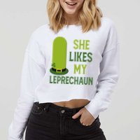 She Likes My Leprechaun Funny St Patricks Day Cropped Pullover Crew