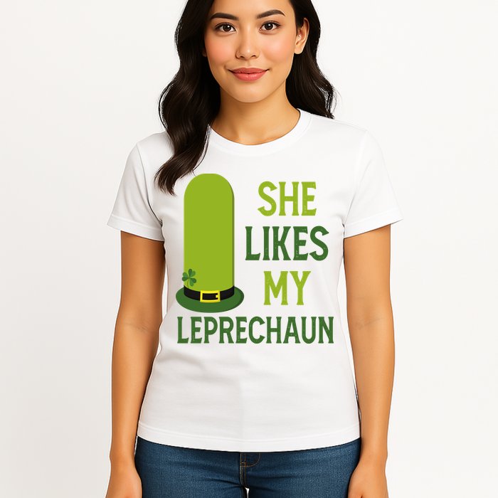 She Likes My Leprechaun Funny St Patricks Day Womens T-Shirt
