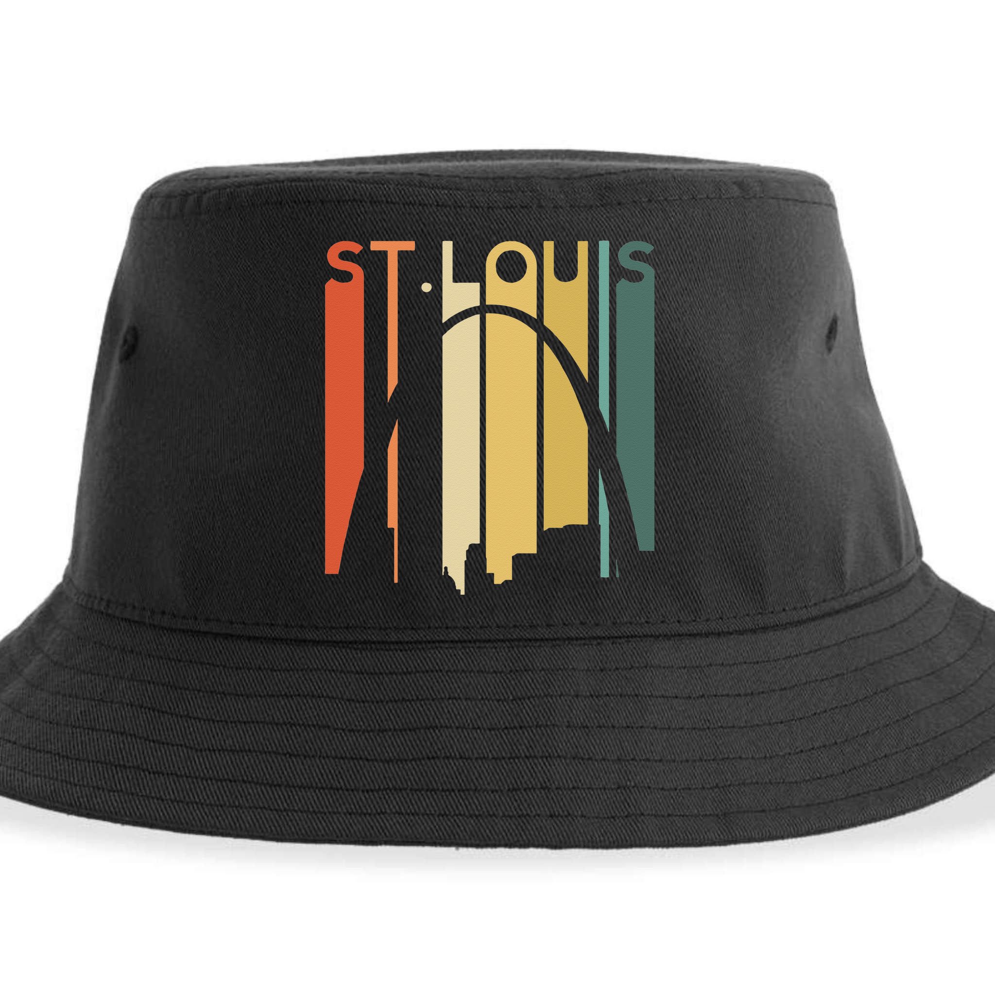 St Louis Missouri Gateway Arch Retro Mississippi River Lou Sustainable Bucket Hat