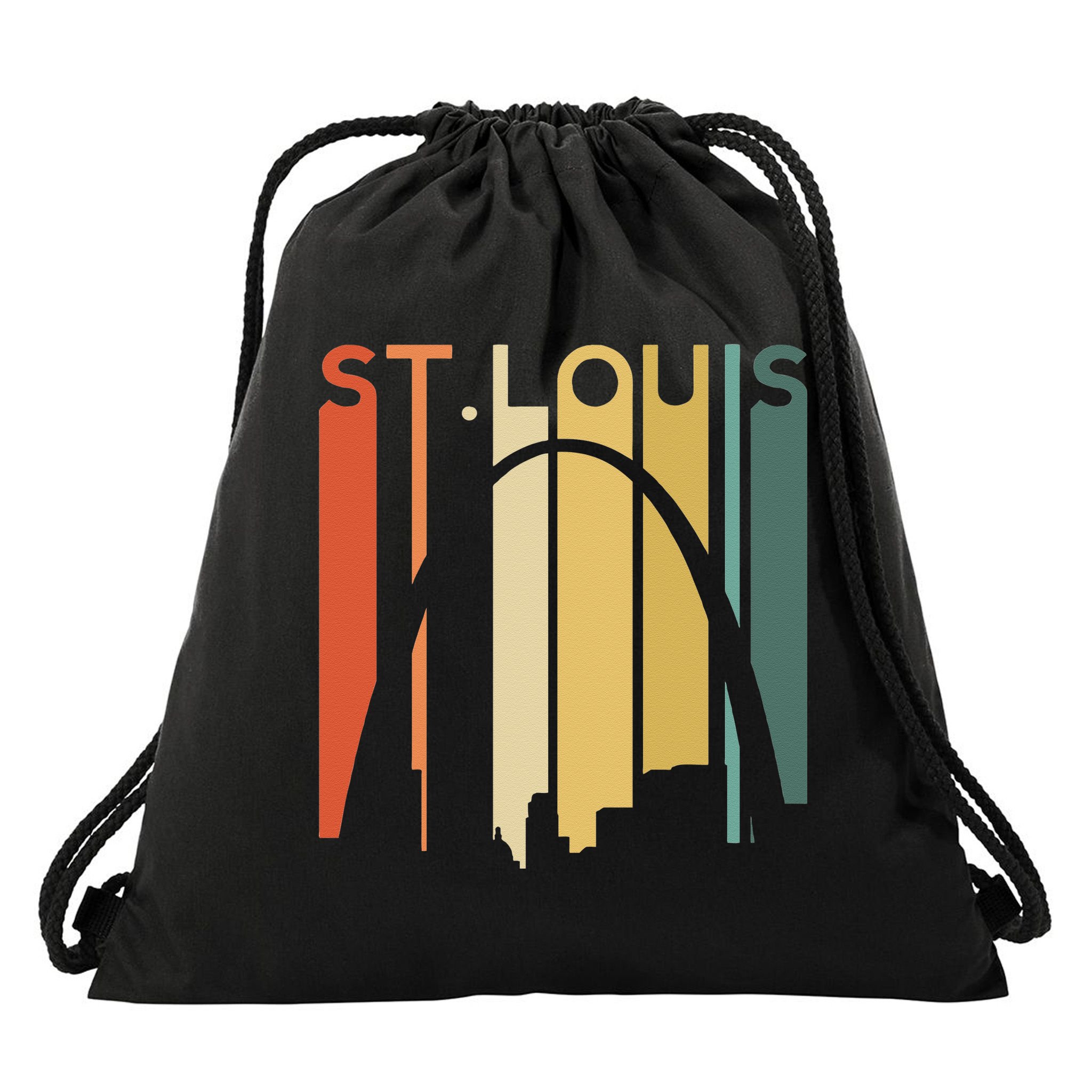 St Louis Missouri Gateway Arch Retro Mississippi River Lou Drawstring Bag