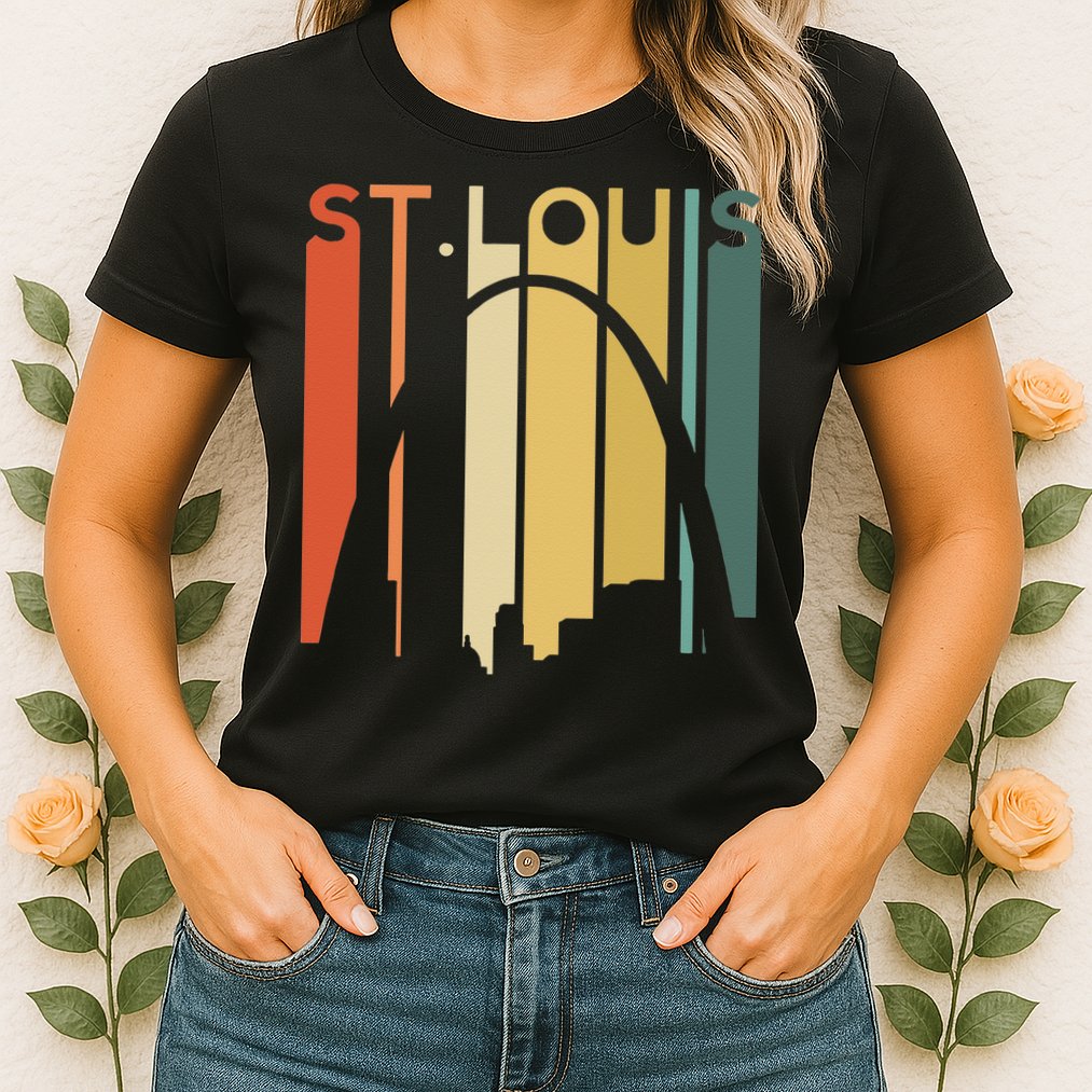 St Louis Missouri Gateway Arch Retro Mississippi River Lou Womens T-Shirt