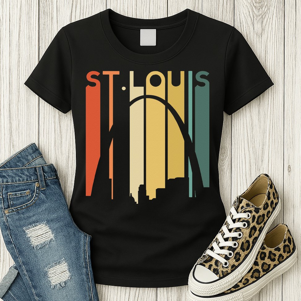 St Louis Missouri Gateway Arch Retro Mississippi River Lou Womens T-Shirt