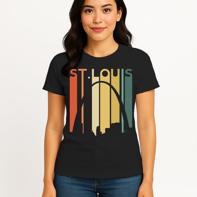 St Louis Missouri Gateway Arch Retro Mississippi River Lou Womens T-Shirt