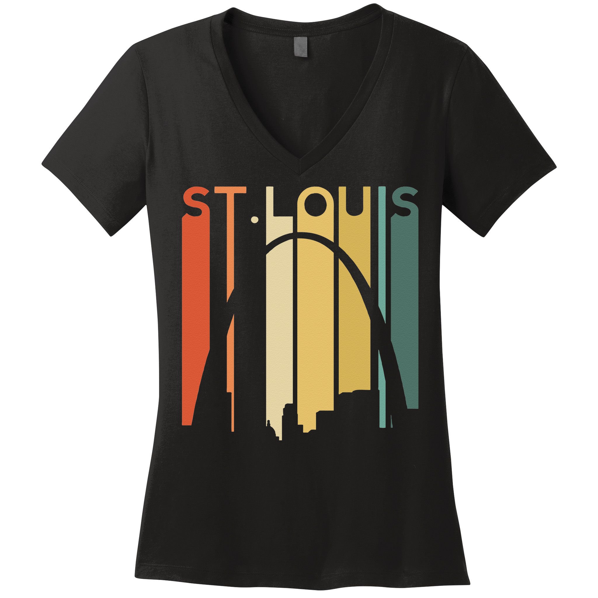 St Louis Missouri Gateway Arch Retro Mississippi River Lou Women's V-Neck T-Shirt