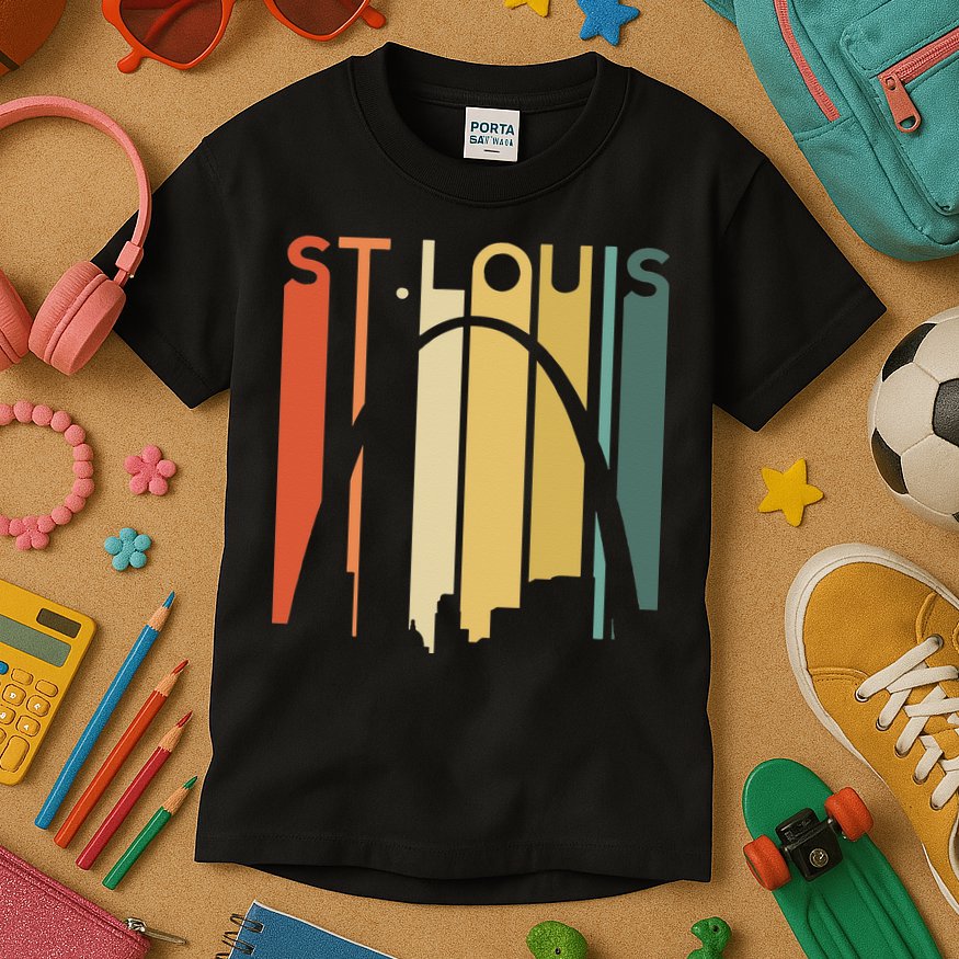 St Louis Missouri Gateway Arch Retro Mississippi River Lou Kids T-Shirt