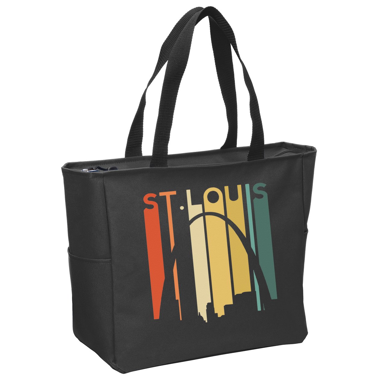 St Louis Missouri Gateway Arch Retro Mississippi River Lou Zip Tote Bag