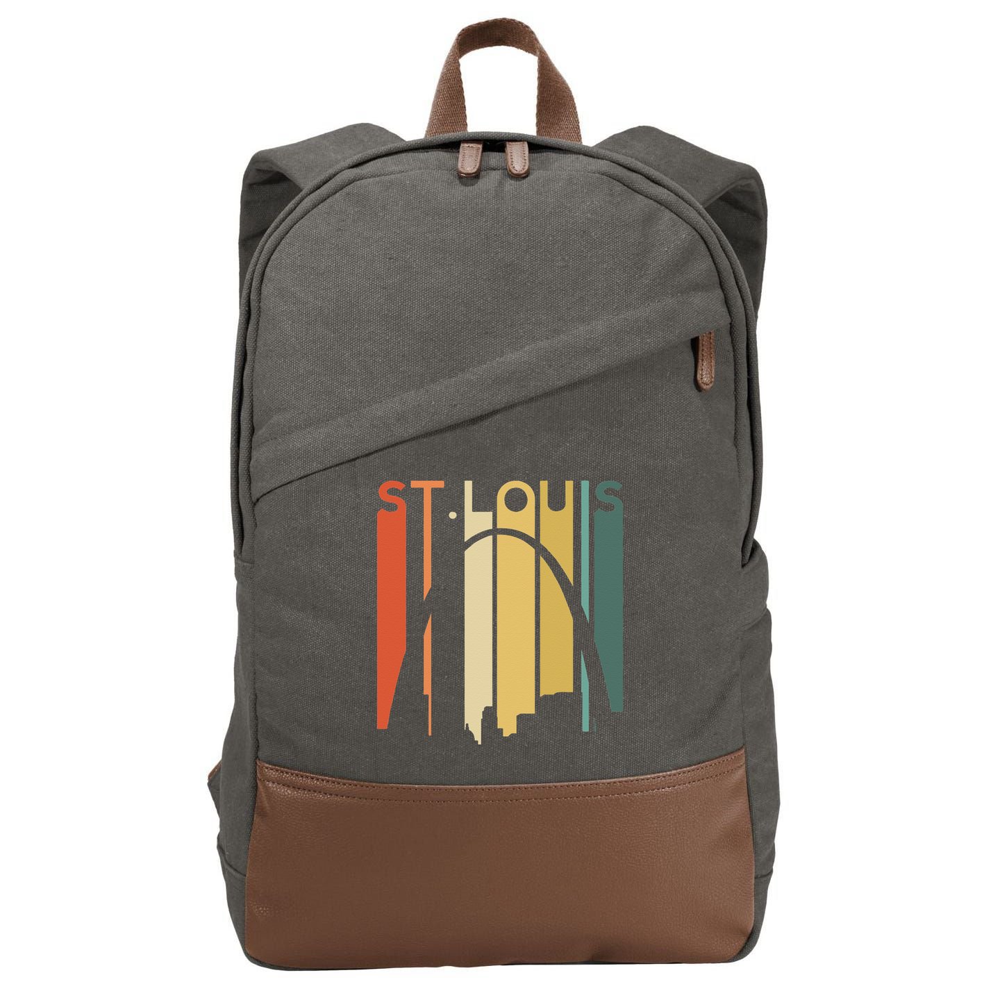 St Louis Missouri Gateway Arch Retro Mississippi River Lou Cotton Canvas Backpack