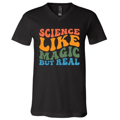 Science Like Magic But Real Retro Artwork V-Neck T-Shirt