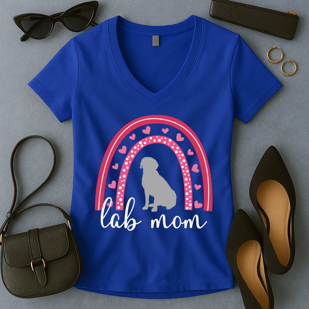 Silver Lab Mom ValentineS Day Labrador Rainbow Cool Gift Women's V-Neck T-Shirt