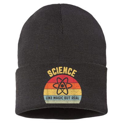 Science Like Magic But Real Funny Retro Science Teacher Sustainable Knit Beanie