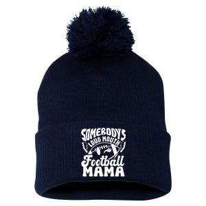 Somebodys Loud Mouth Football Mama Pom Pom 12in Knit Beanie