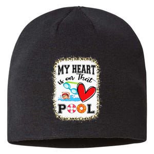 Swim Lover My Love Heart Is On That Pool Swimming Swimmer Sustainable Beanie