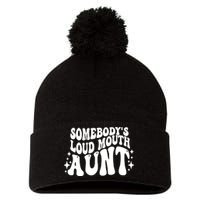 Somebody’s Loud Mouth Aunt Retro Wavy Groovy Pom Pom 12in Knit Beanie