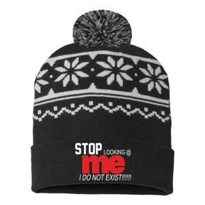 Stop Looking Me I Do Not Exist Funny Saying USA-Made Snowflake Beanie