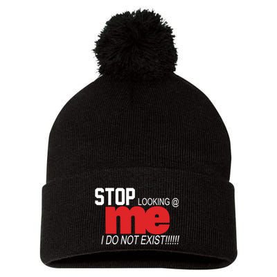 Stop Looking Me I Do Not Exist Funny Saying Pom Pom 12in Knit Beanie