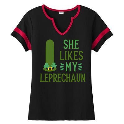 She Likes My Leprechaun Funny Saint PatrickS Day Couple Sex Joke Funny Ladies Halftime Notch Neck Tee