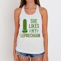 She Likes My Leprechaun Funny Saint PatrickS Day Couple Sex Joke Funny Women's Knotted Racerback Tank