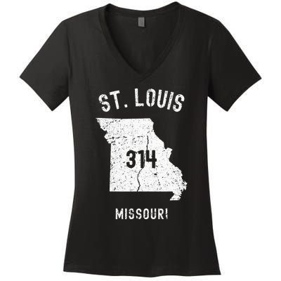 St. Louis Missouri Mo 314 Vintage Athletic Style Women's V-Neck T-Shirt