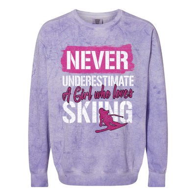 Ski Lovers Never Underestimate A Who Loves Skiing Gift Meaningful Gift Colorblast Crewneck Sweatshirt