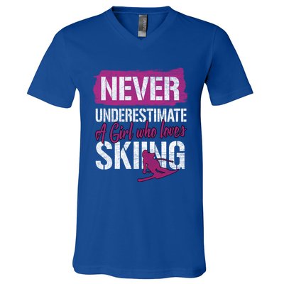 Ski Lovers Never Underestimate A Who Loves Skiing Gift Meaningful Gift V-Neck T-Shirt