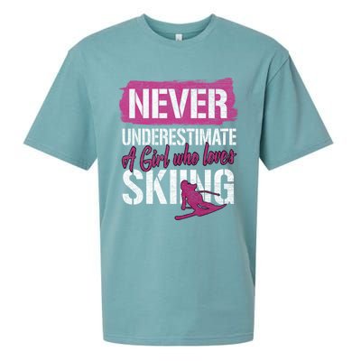 Ski Lovers Never Underestimate A Who Loves Skiing Gift Meaningful Gift Sueded Cloud Jersey T-Shirt